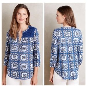 Anthropologie Porridge Top M Belmar Top Blue/White